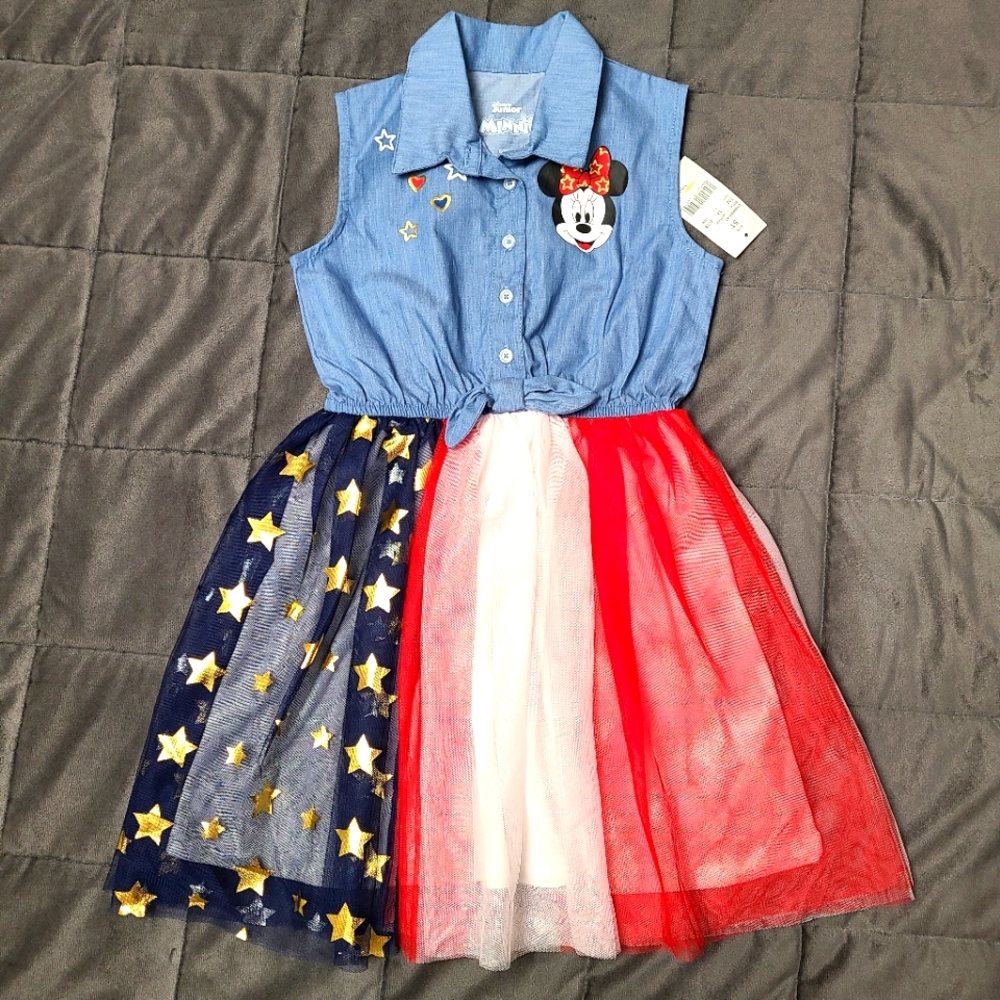 New Disney Junior toddler girl Minnie Mouse Denim stars and stripes tutu…
